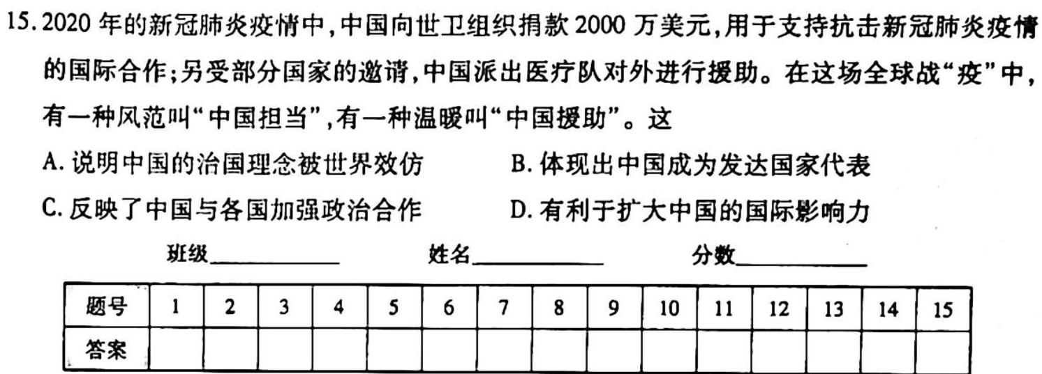 山西省2023年初中毕业班综合测试政治y