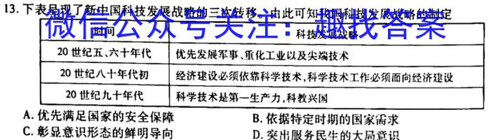 2023年普通高等学校招生全国统一考试·冲刺押题卷(一)1历史