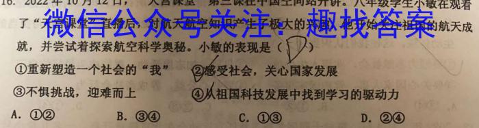 安徽2022~2023学年九年级联盟考试(23-CZ124c)s地理