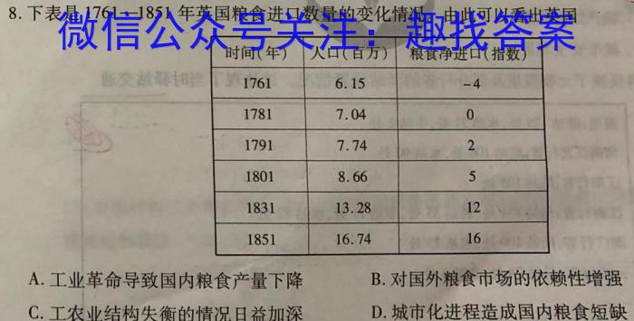 2023届高三张家界一模历史