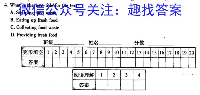 安徽省2023届九年级下学期教学质量调研考试英语