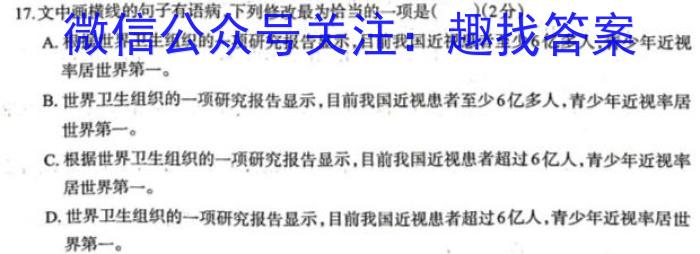 安师联盟2023年中考权威预测模拟考试（九）语文