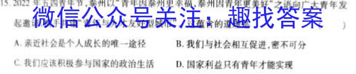 安徽省2023届第二学期九年级作业辅导练习s地理