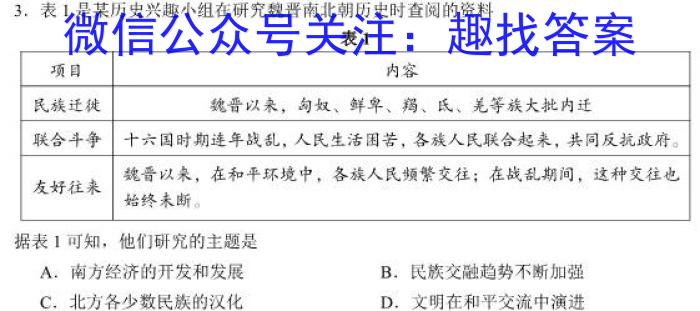 安徽省2023年九年级万友名校大联考试卷二历史试卷