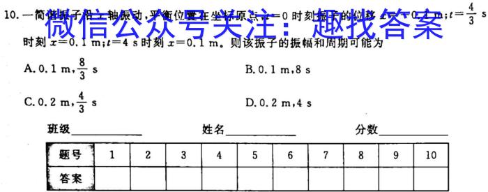 安康市2023届高三年级第二次质量联考试卷(3月)l物理