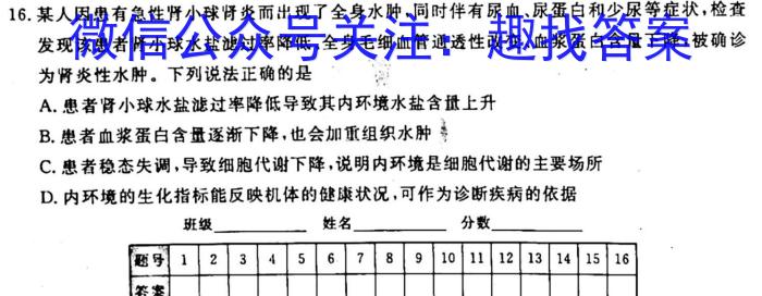 【陕西】2023年商洛市第一次高考模拟检测试卷（23-347C）生物