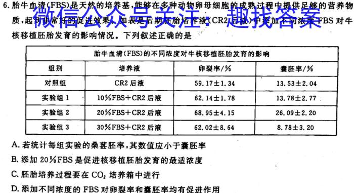 天一大联考2023年高考冲刺押题卷(三)3生物试卷答案