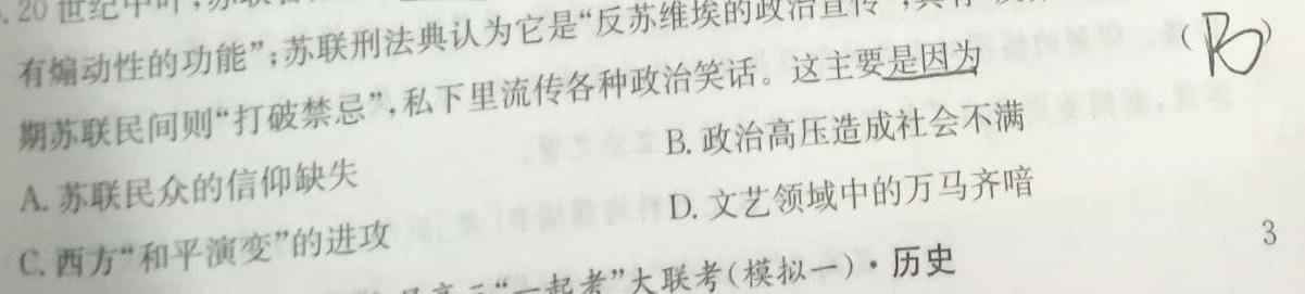2023年普通高等学校招生全国统一考试金卷仿真密卷(十一)11 23新高考·JJ·FZMJ历史
