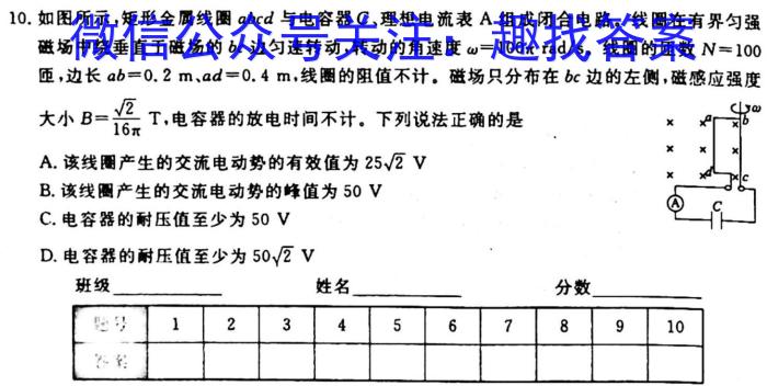 2023年云南大联考4月高一期中考试（23-412A）物理`