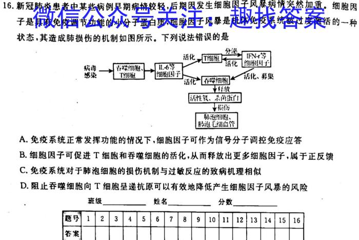 安师联盟2023年中考权威预测模拟考试（一）生物