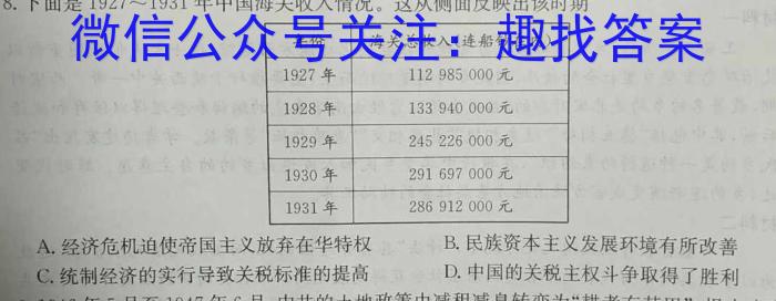 湖北省2022-2023学年八年级上学期期末质量检测历史