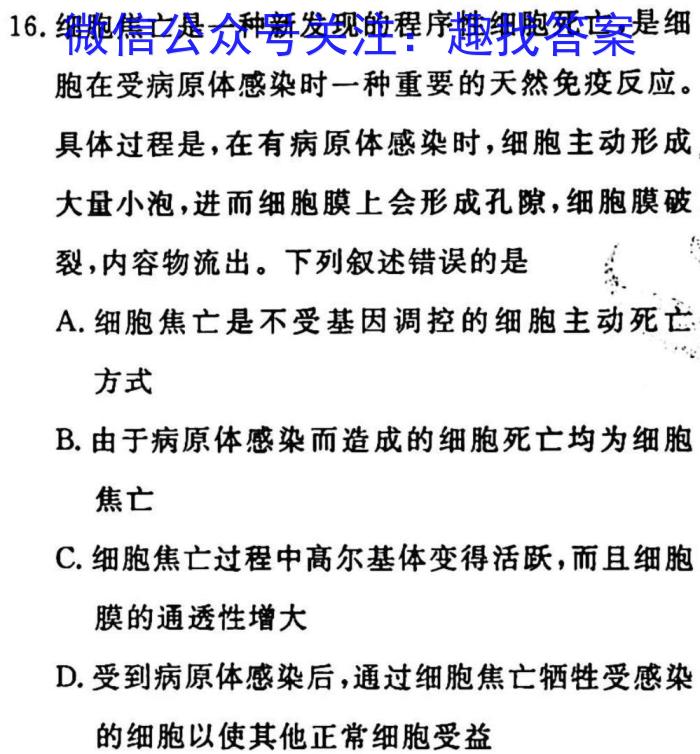 2023年2024届普通高等学校招生全国统一考试 青桐鸣高二联考(3月)生物