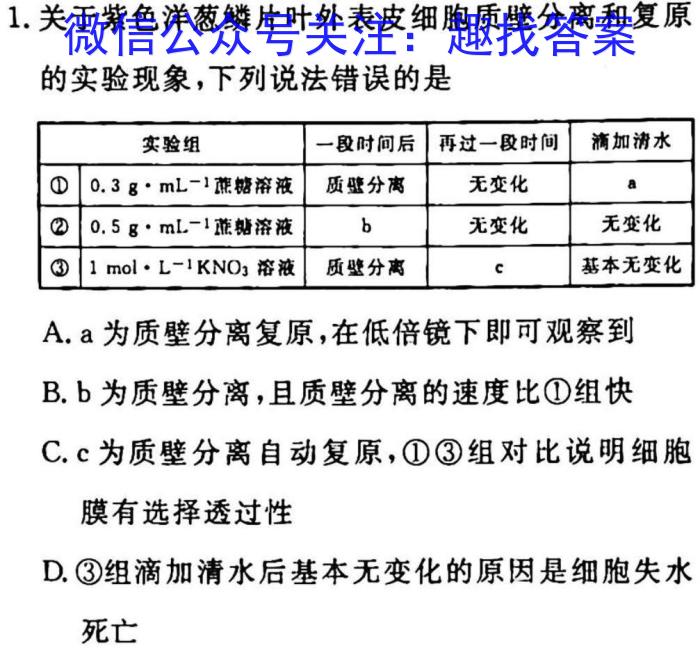 2023年普通高等学校招生全国统一考试·调研模拟卷XK-QG(四)生物