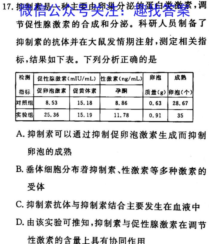 安徽省毫州市2023届九年级第二次模拟考试生物