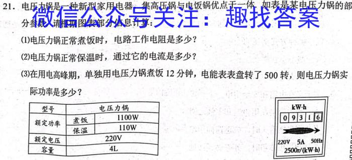 安徽省2023年中考密卷·先享模拟卷（一）.物理