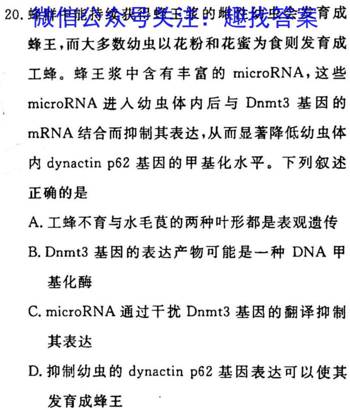 百师联盟 2023届高三冲刺卷(四)4 新高考卷生物