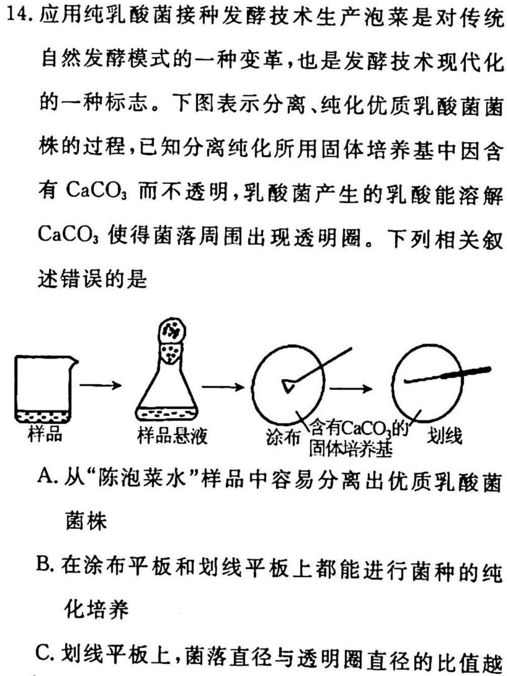 2023年商洛市第一次高考模拟检测试卷(23-347C)生物