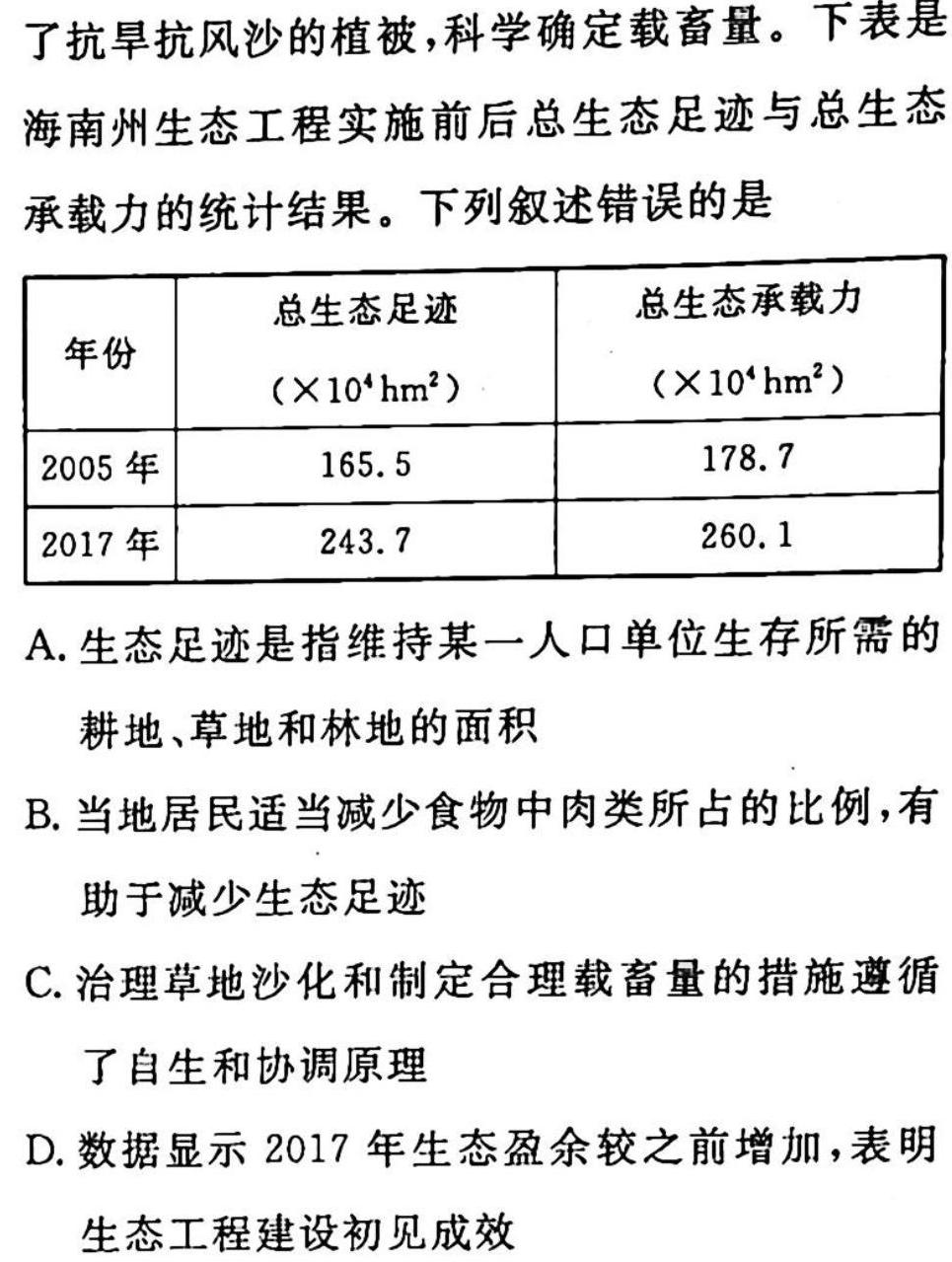 [国考1号14]第14套 高中2023届高考适应性考试生物