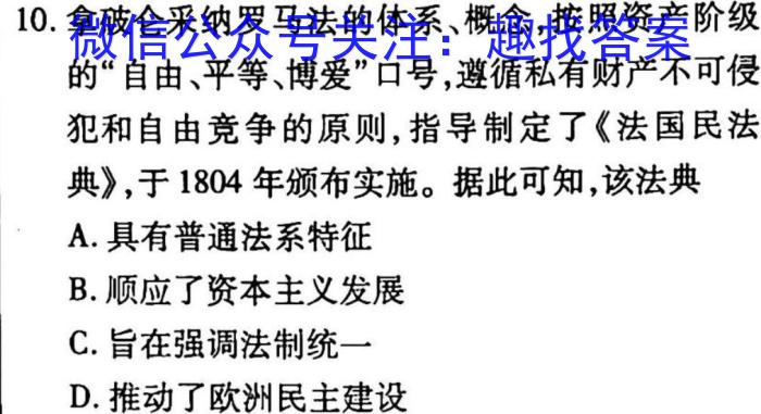 2023年九师联盟高三年级4月质量检测（X）历史