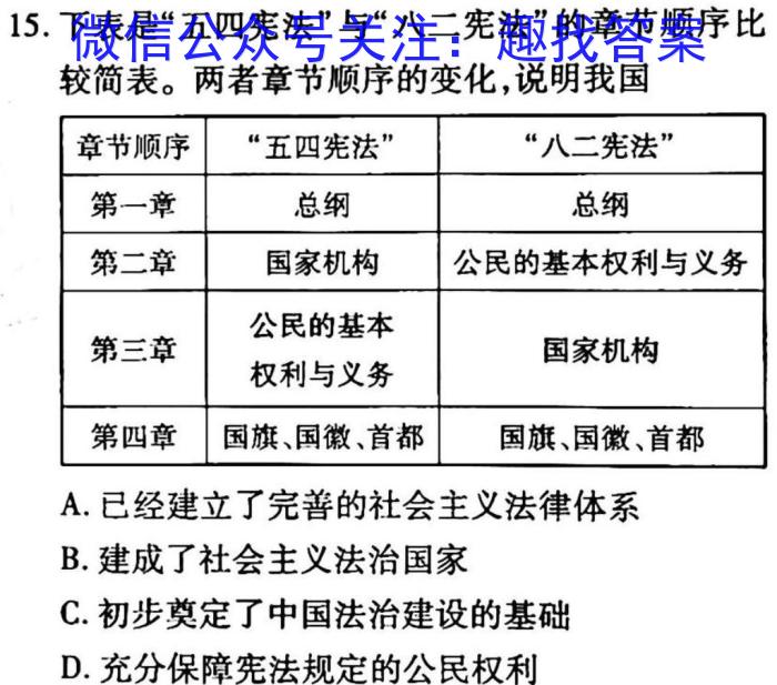 山西省2023届高三4月联考（23-365C）历史