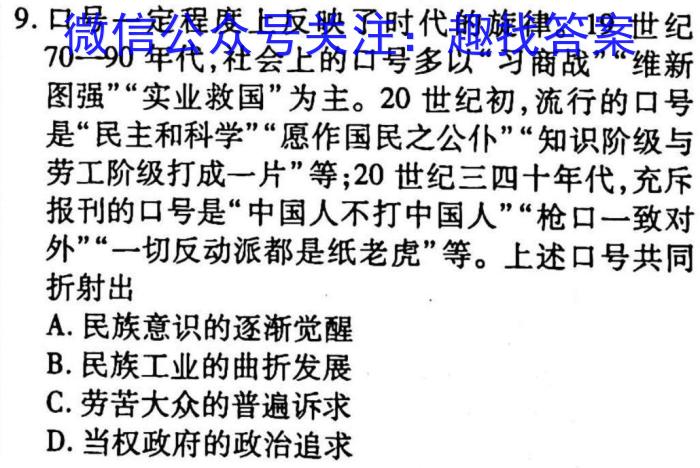 陕西省2023届九年级模拟检测卷(23-CZ135c)历史