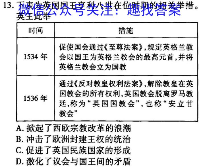 赤峰市2023届高三第三次统一考试试题(2023.3)历史