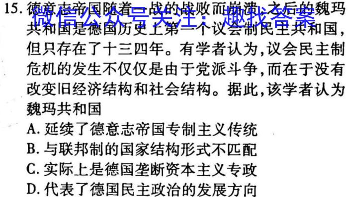 2023年云南大联考高三年级4月联考（23-380C）政治s