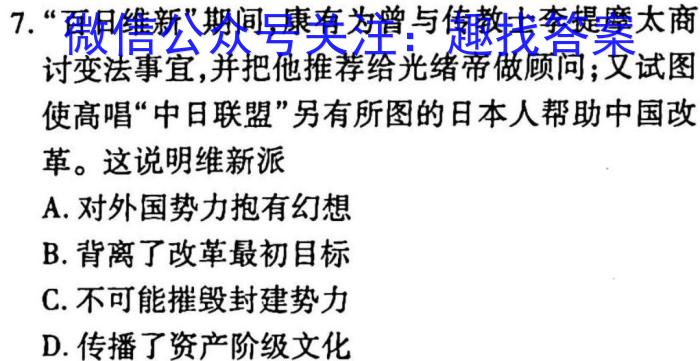 中考必刷卷·2023年安徽中考第一轮复习卷（四）历史