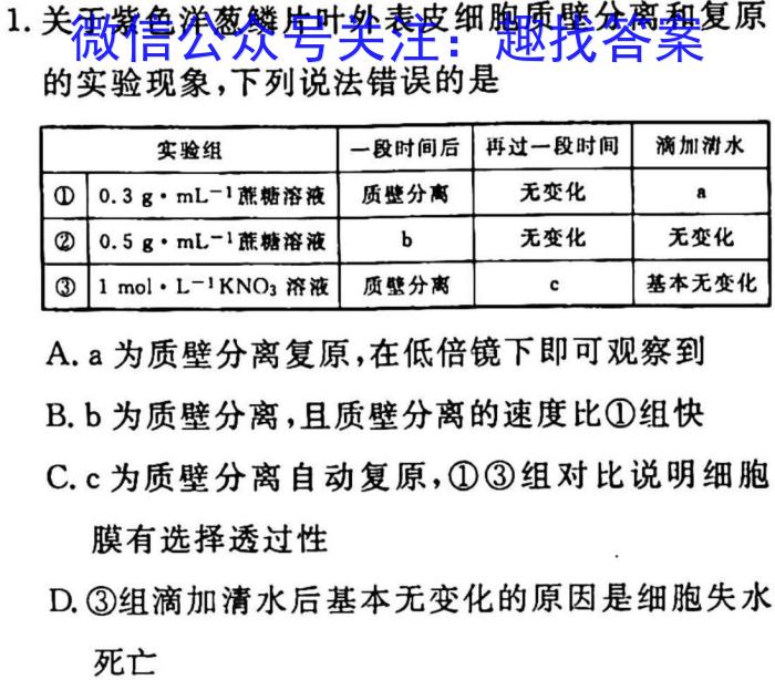 [阳光启学]2023届全国统一考试标准模拟信息卷(九)9生物