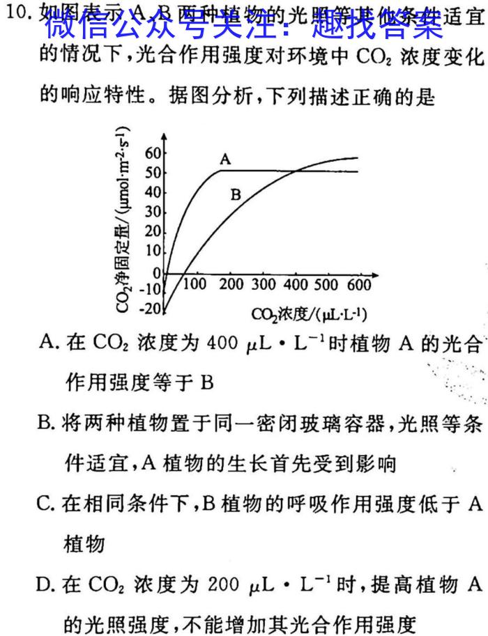 2023年安徽省名校之约第一次联考试卷生物