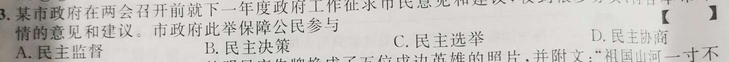 天利38套河北省2023年初中毕业生升学文化课考试押题卷(八)政治y
