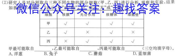 安徽省2023年中考密卷·先享模拟卷（三）生物