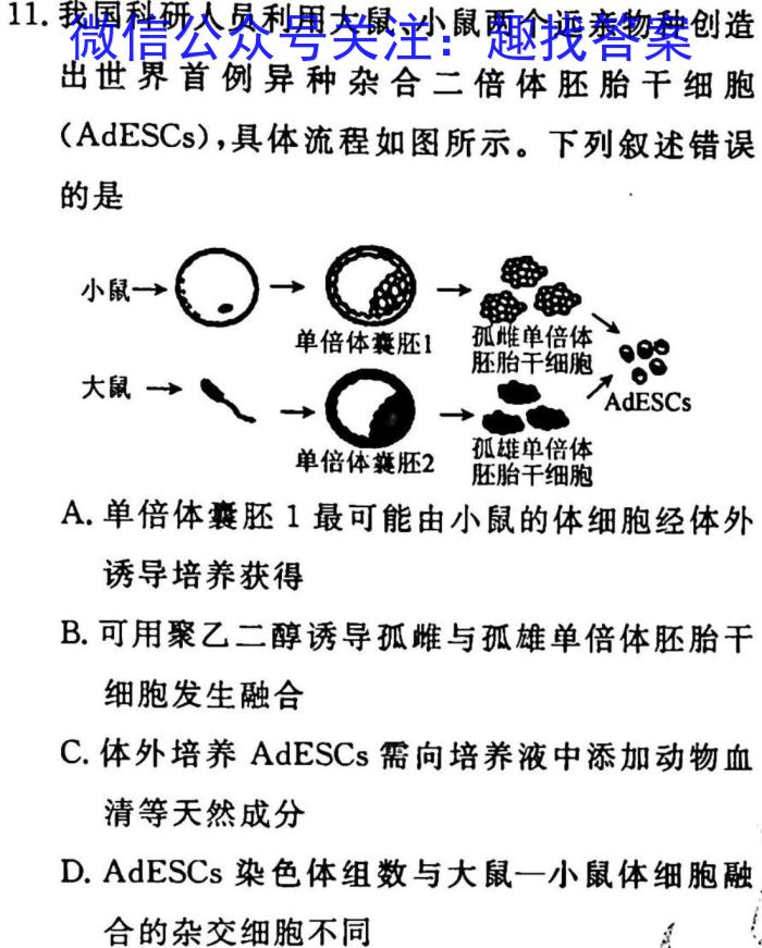 2023年河北省高三年级3月联考(23-244C)生物试卷答案