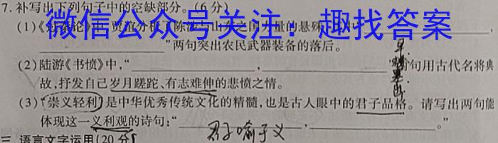 2023年全国高三考试3月百万联考(4003C)语文