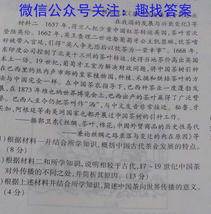 2023届九师联盟高三年级3月联考（新教材老高考）历史试卷