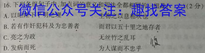 安徽省2023届九年级下学期教学评价二（期中）语文