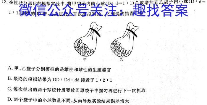 衡水名师卷 2023年辽宁名校联盟·信息卷(四)生物试卷答案