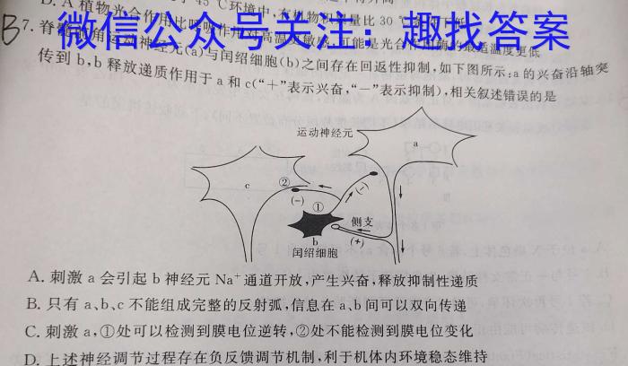 广西2023年4月高中毕业班第三次联合调研考试生物试卷答案