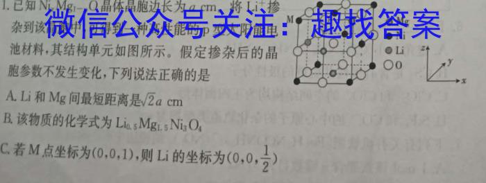 京师AI联考2023届高三质量联合测评全国乙卷(二)化学