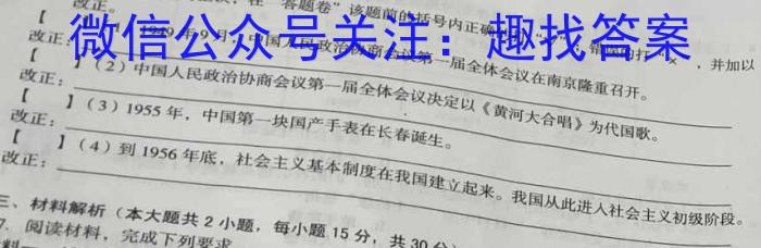 江淮教育联盟2023年春季九年级第一次联考历史