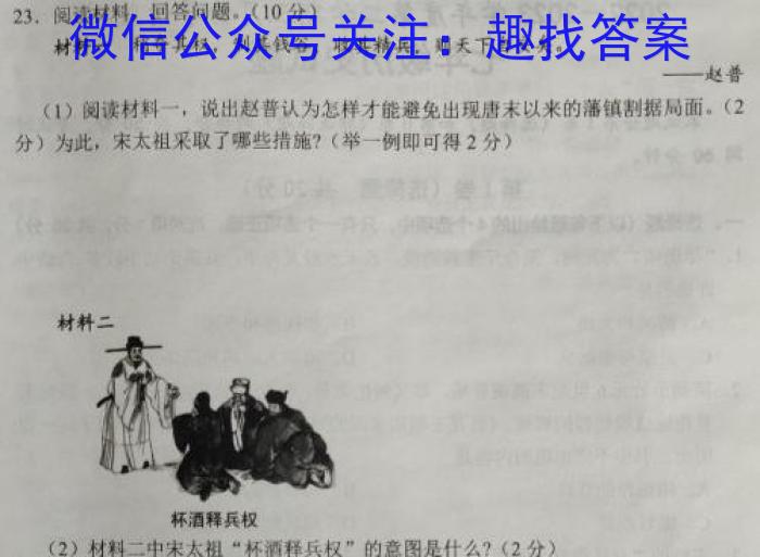 中学生标准学术能力诊断性测试2023年3月测试历史