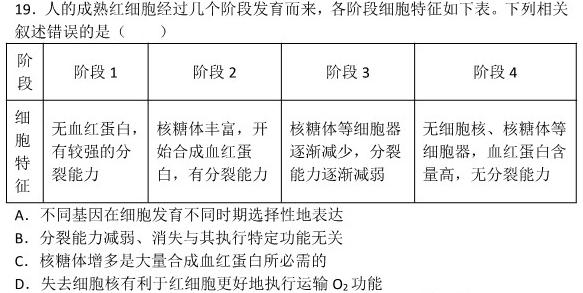 1号卷·A10联盟2022级高一下学期4月期中考生物