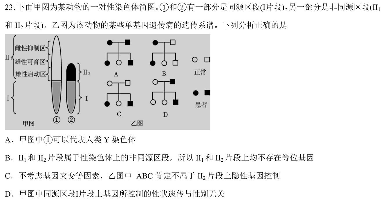 广西省2023年春季学期高一期中检测（23-394A）生物