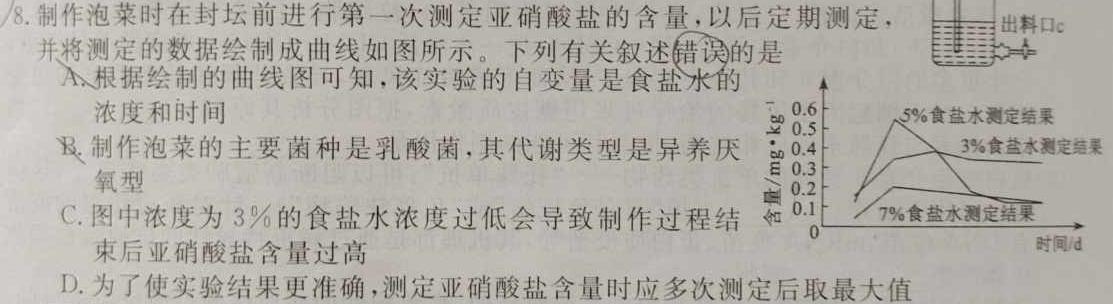 陕西省2023年九年级中考模拟卷4月联考生物
