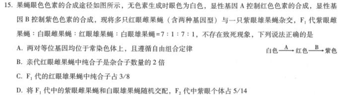 青桐鸣高考冲刺2023年普通高等学校招生全国统一考试冲刺卷(四)生物