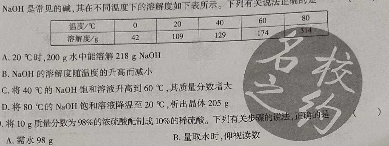2022-2023学年山西省名校高一期中联合考试（23-414A）化学