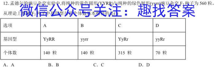 陕西省2023年最新中考模拟示范卷（七）生物试卷答案
