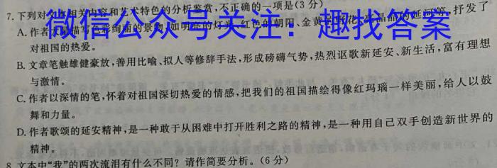 师大名师金卷2023年陕西省初中学业水平考试（四）语文