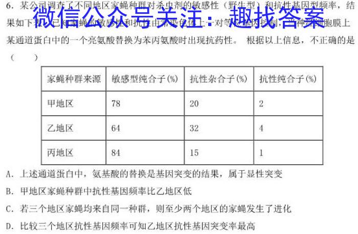 衡水金卷先享题信息卷2023答案 新教材B六生物