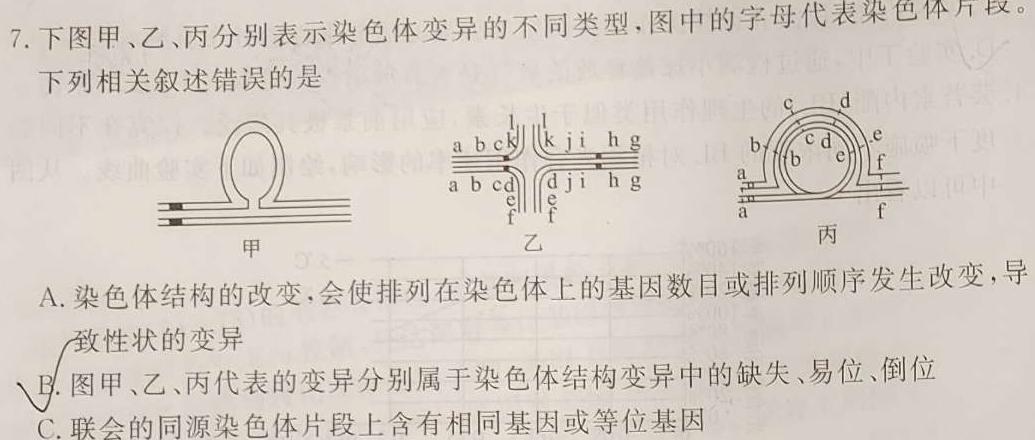 陕西省2023年普通高等学校招生全国统一考试 模拟测试(正方形包黑色菱形)生物